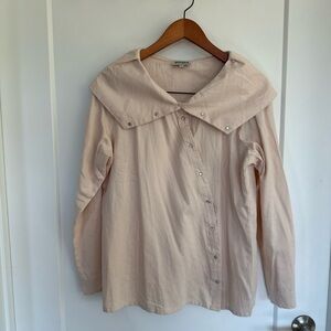 Ethos light pink asymmetrical pearl snap blouse size L